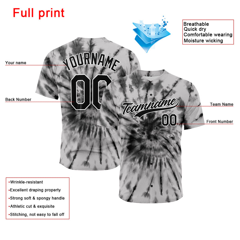 Custom Full Print Design Authentic Baseball Jersey gray  tie-dyed