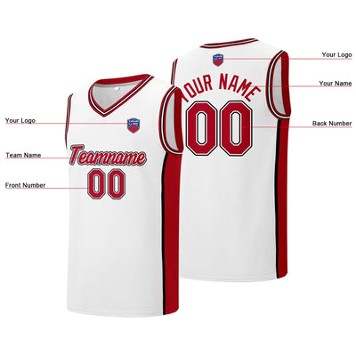 Custom basketball jersey shorts for men and women. Embroidered and printed name, number and logo White&Red enthsush
