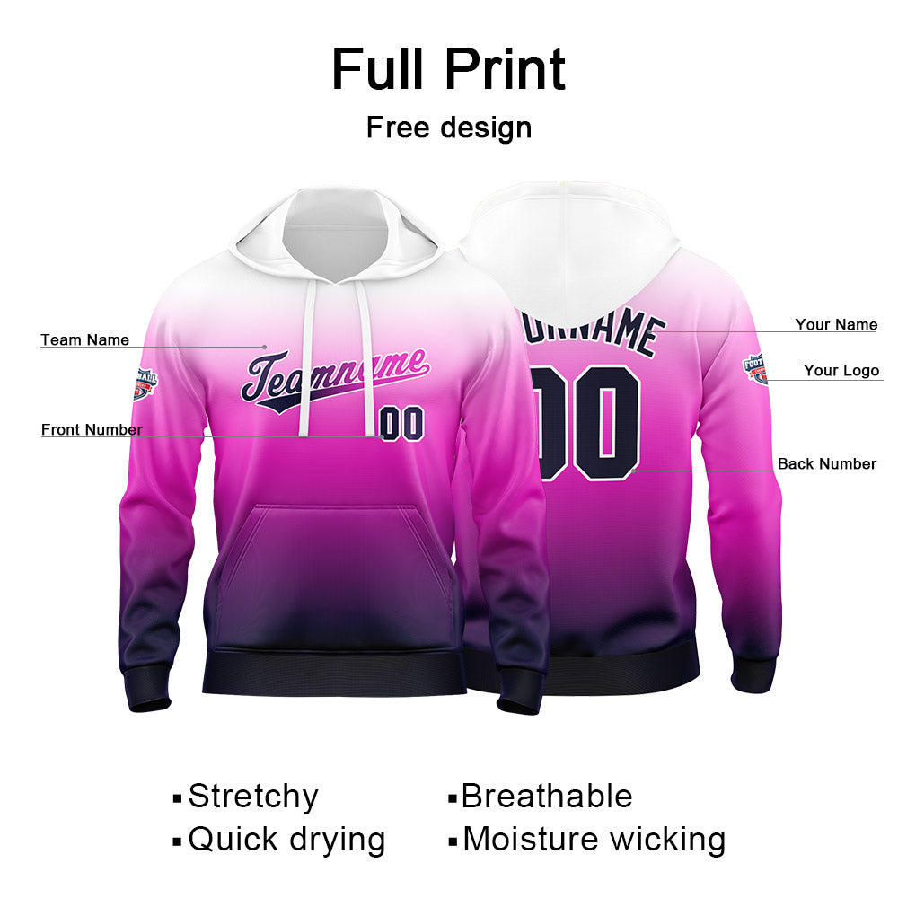 Custom Gradient Hoodie For Man Woman Girl Boy Print Your Logo Name Number White  Purple enthsush