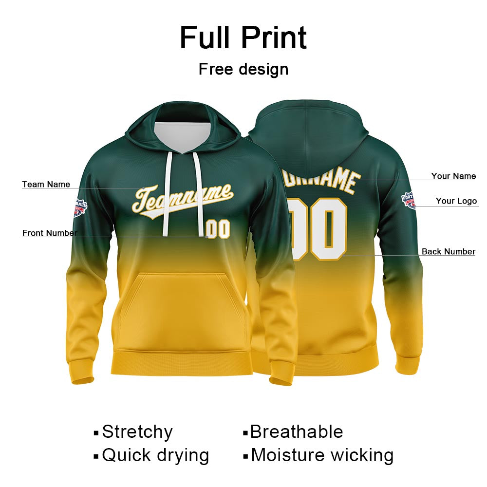 Custom Gradient Hoodie For Man Woman Girl Boy Print Your Logo Name Number Dark Green Yellow enthsush