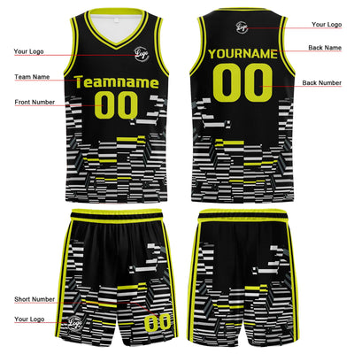 Custom Black Lime Green Reversible Basketball Suit for Adults and Kids Personalized Jersey enthsush