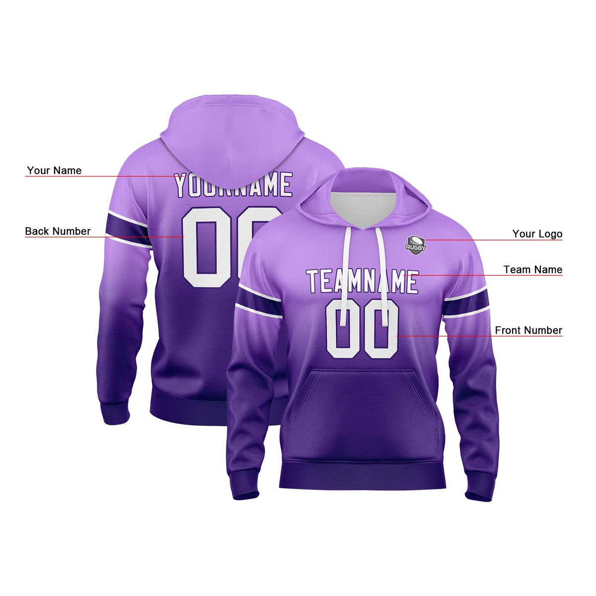 Custom Gradient Hoodie For Man Woman Girl Boy Print Your Logo Name Number Purple enthsush