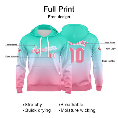 Custom Gradient Hoodie For Man Woman Girl Boy Print Your Logo Name Number Green Pale Pink enthsush