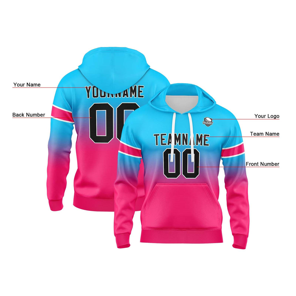 Custom Gradient Sweatshirt Hoodie For Man Woman Girl Boy Print Your Logo Name Number Light Blue&Pink enthsush
