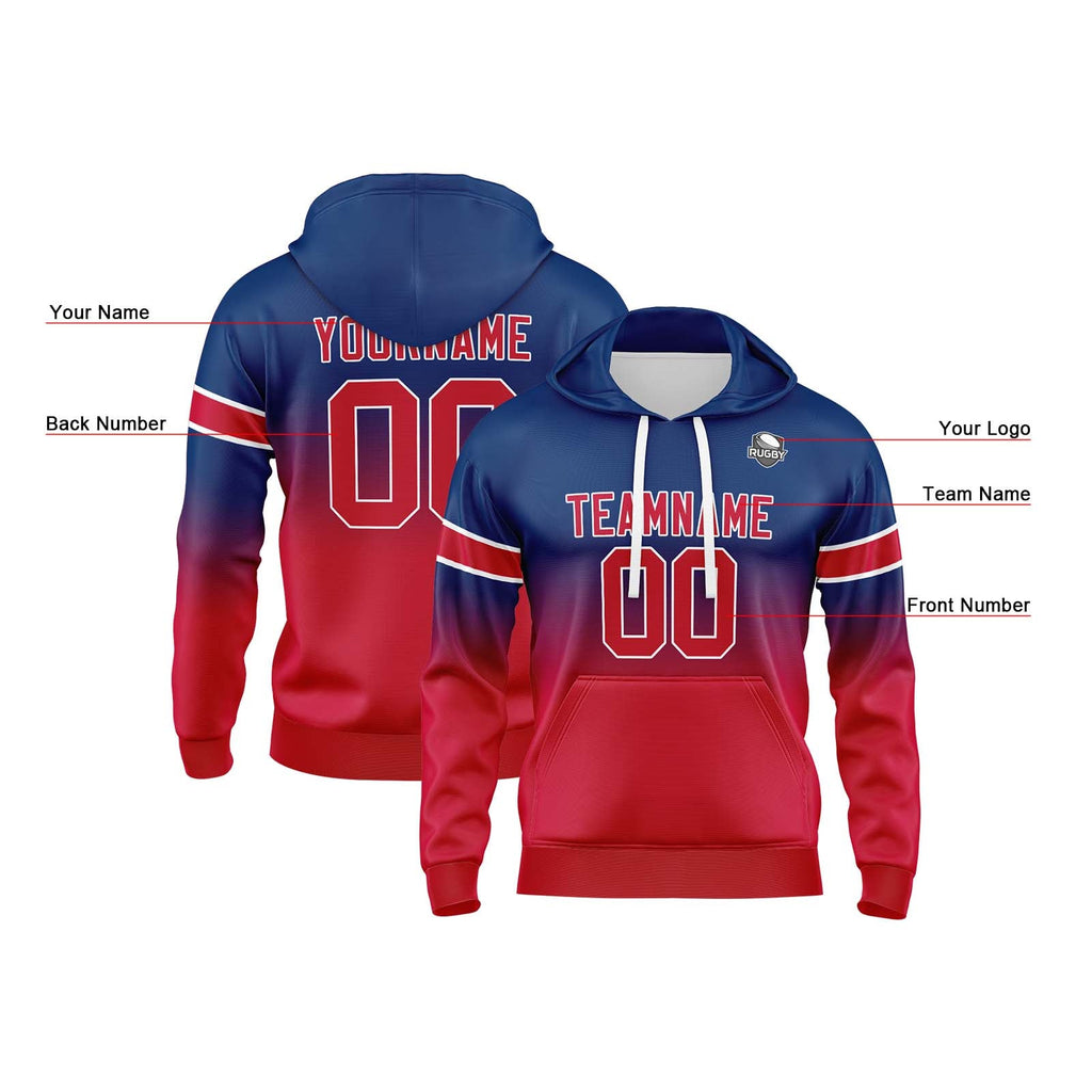 Custom Gradient Sweatshirt Hoodie For Man Woman Girl Boy Print Your Logo Name Number Navy&Red enthsush