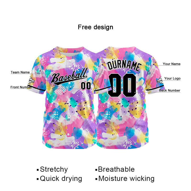 Custom Full Print Design Authentic Baseball Jersey pink-purple