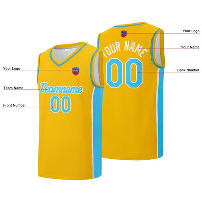 Custom basketball jersey shorts for men and women. Embroidered and printed name, number and logo Yellow&Light Blue enthsush