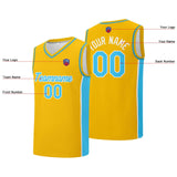 Custom basketball jersey shorts for men and women. Embroidered and printed name, number and logo Yellow&Light Blue