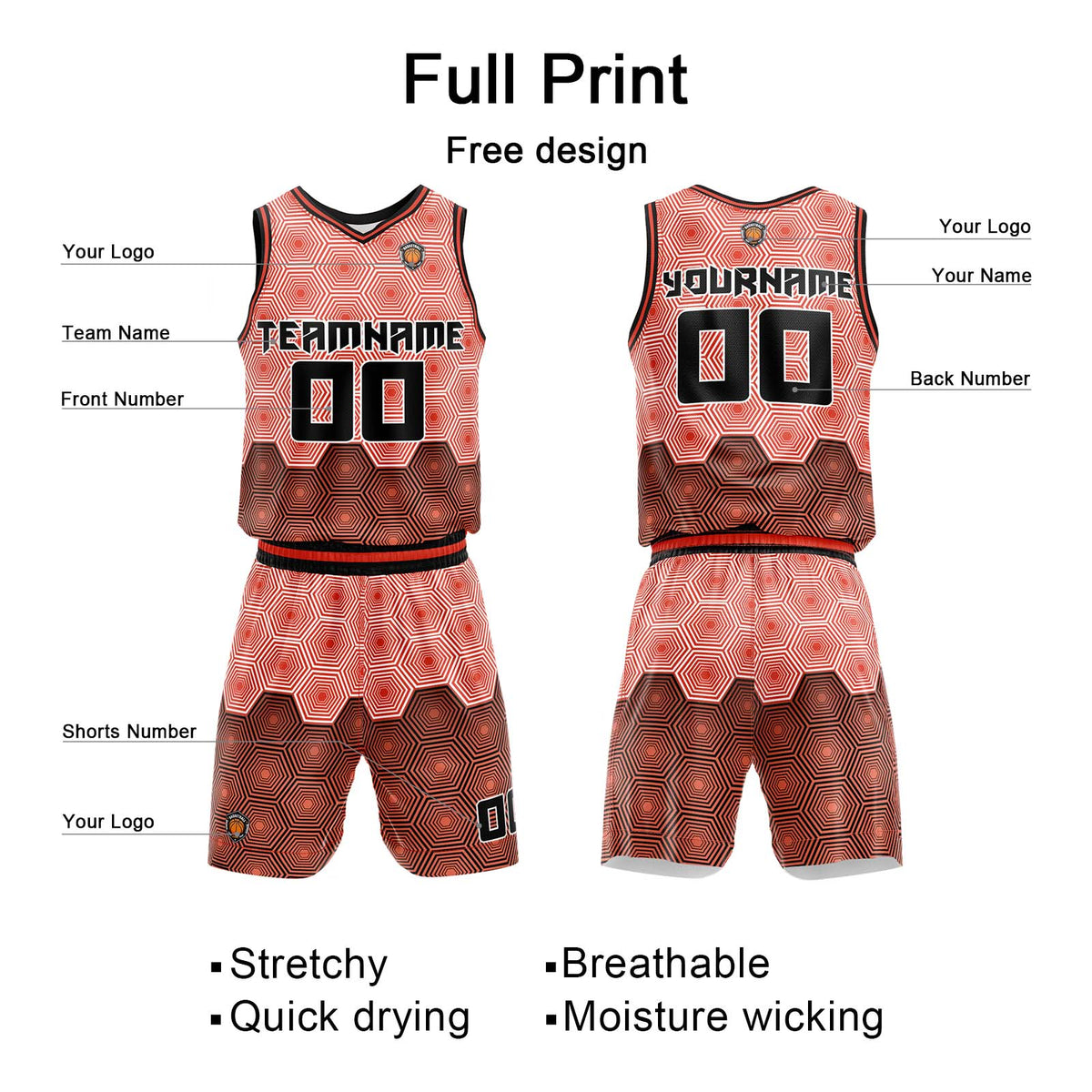 Custom Dark Orange Basketball Jersey Uniform Suit Printed Your Logo Name Number enthsush
