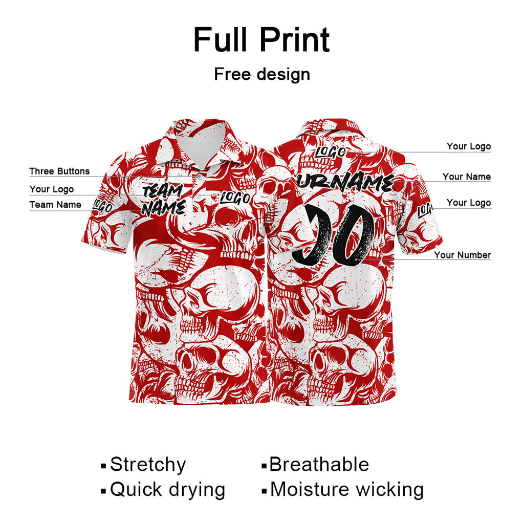 Custom Football Polo Shirts  Add Your Unique Logo/Name/Number Red&White enthsush