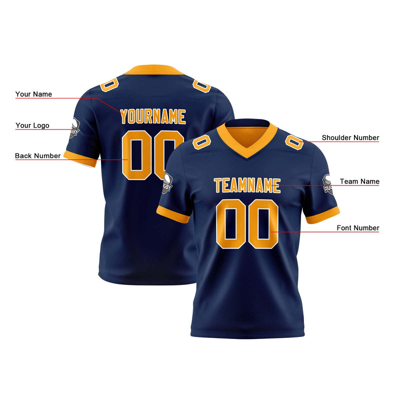 Custom Navy Orange Yellow Reversible Gradient Football Jersey Personalized Football Shirts for Men Women  Printed Team Name Number Logo