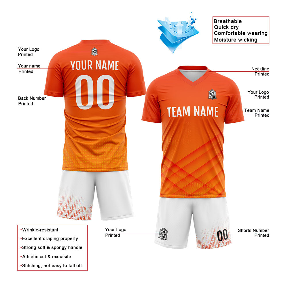 Custom Soccer Jerseys for Men Women Personalized Soccer Uniforms for Adult and Kid Orange&White enthsush