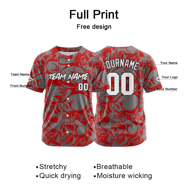 Custom Baseball Uniforms High-Quality for Adult Kids Optimized for Performance Retro Skull-Red&Grey