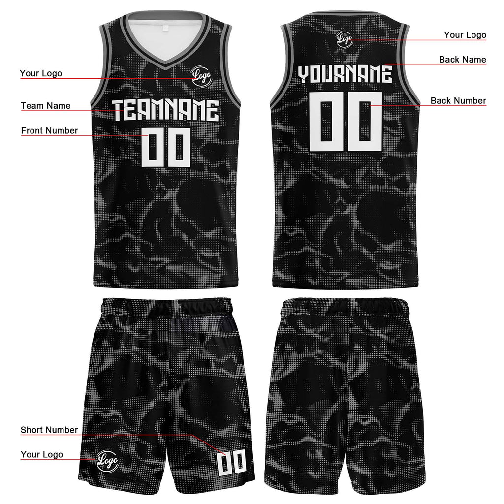 Custom Black Grey Reversible Basketball Suit for Adults and Kids Personalized Jersey enthsush