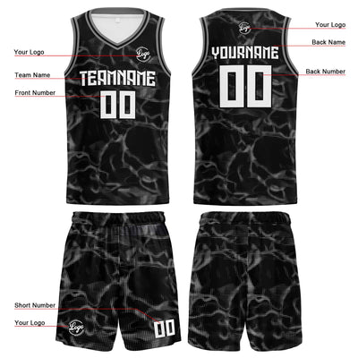 Custom Black Grey Reversible Basketball Suit for Adults and Kids Personalized Jersey enthsush