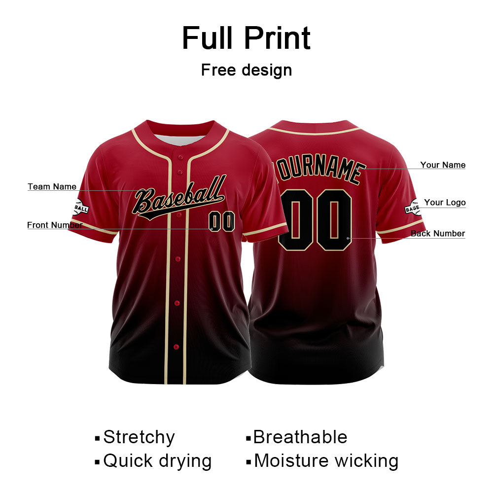 Custom Full Print Design Authentic Baseball Jersey black-red enthsush