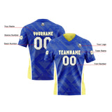 Custom Blue Yellow Football Jersey Personalized Gradient Football Shirts for Men Printed Team Name Number Logo