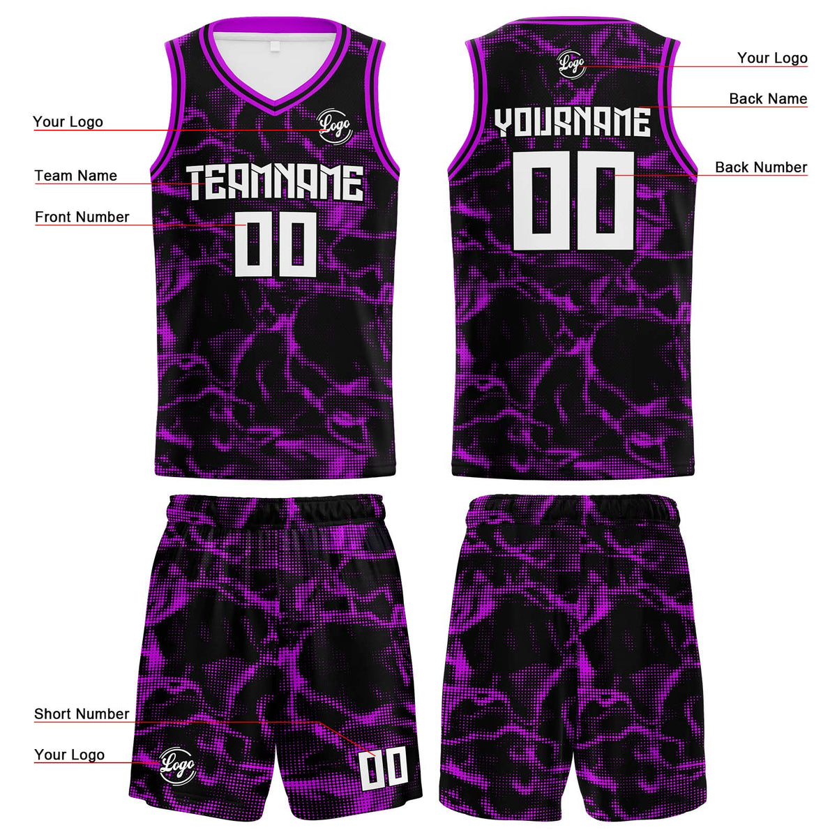Custom Black Purple Reversible Basketball Suit for Adults and Kids Personalized Jersey enthsush