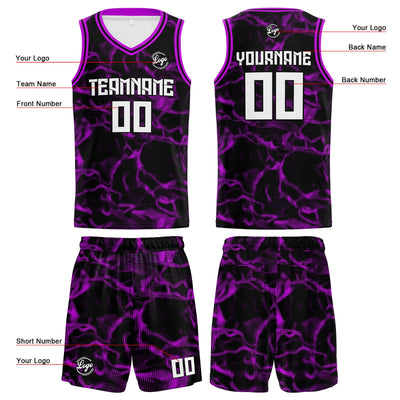 Custom Black Purple Reversible Basketball Suit for Adults and Kids Personalized Jersey enthsush