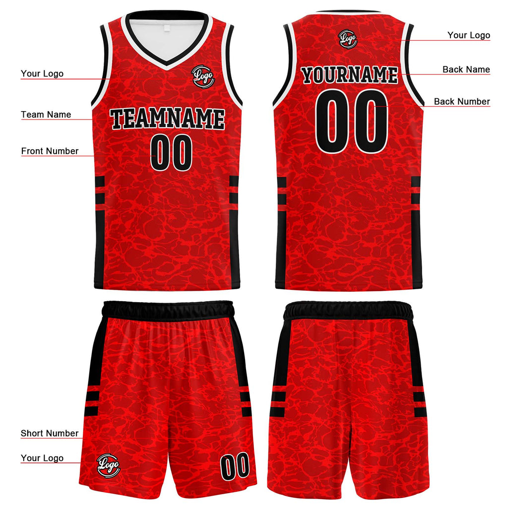 Custom Red Reversible Basketball Suit for Adults and Kids Personalized Jersey enthsush