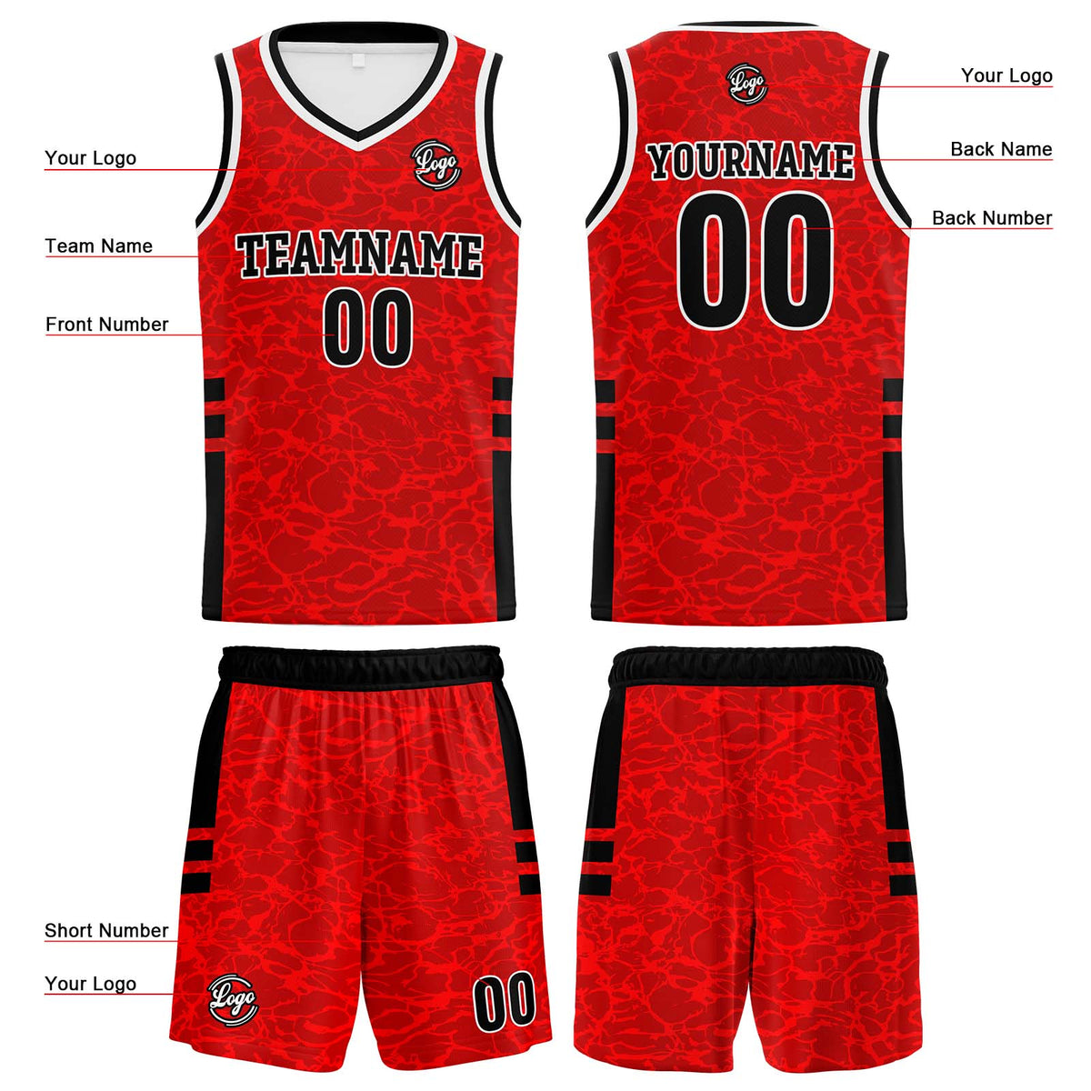 Custom Red Reversible Basketball Suit for Adults and Kids Personalized Jersey enthsush