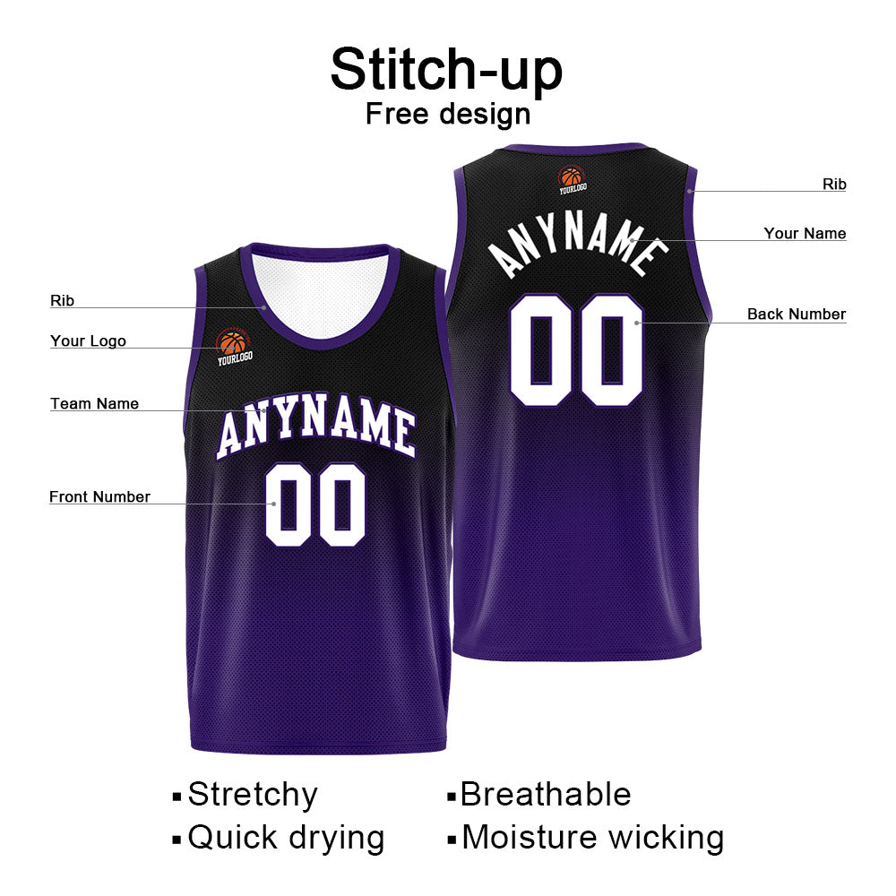 Custom Basketball Jersey Personalized Stitched Team Name Number Logo Black&Purple enthsush