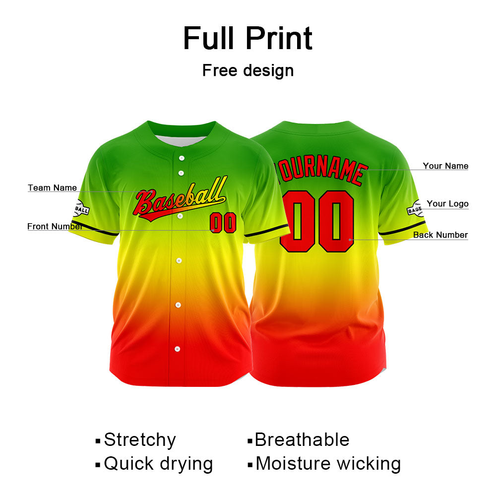 Custom Full Print Design Authentic Baseball Jersey orange-yellow-green enthsush
