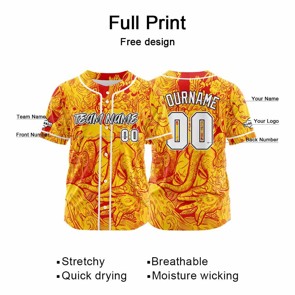 Custom Baseball Uniforms High-Quality for Adult Kids Optimized for Performance Witch-Yellow&Red enthsush