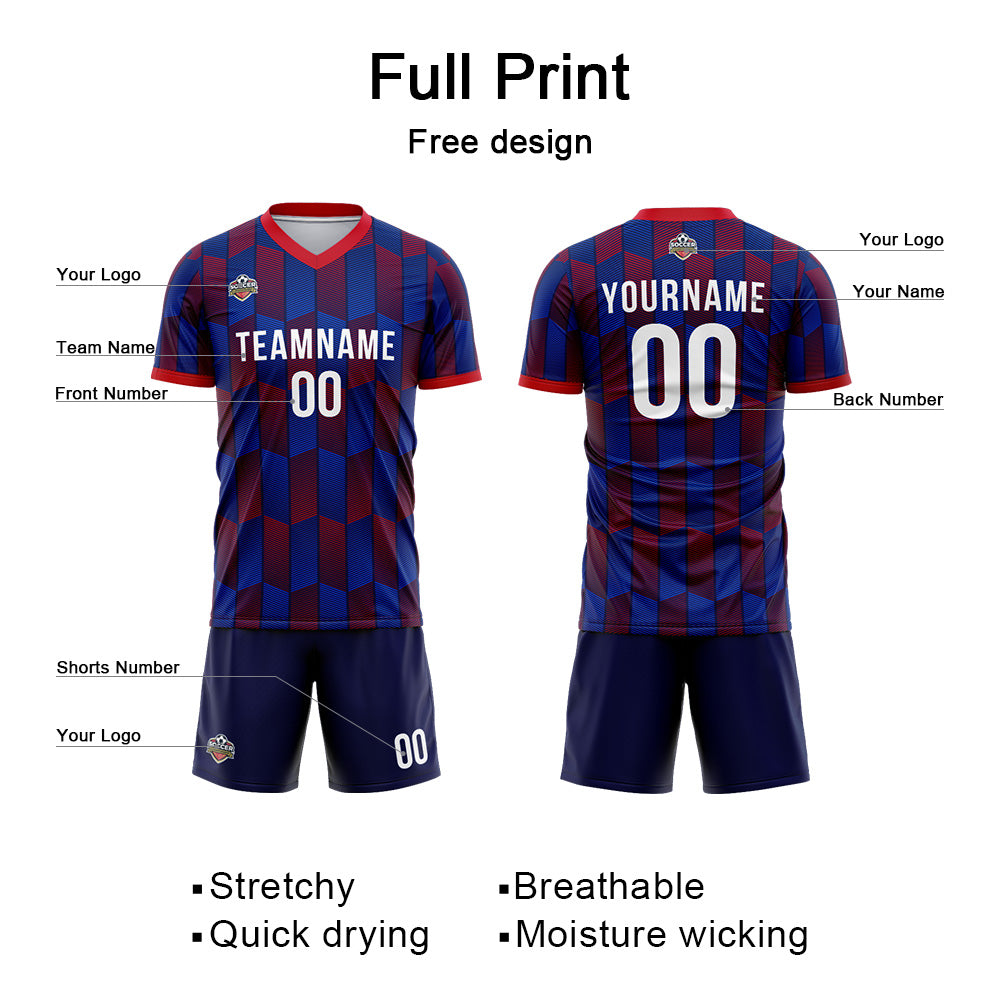 Custom Soccer Jerseys for Men Women Personalized Soccer Uniforms for Adult and Kid Navy-Red enthsush