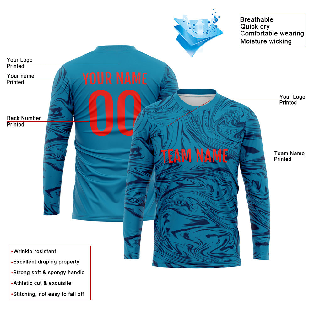 Custom Basketball Soccer Football Shooting Long T-Shirt for Adults and Kids Blue-Navy enthsush