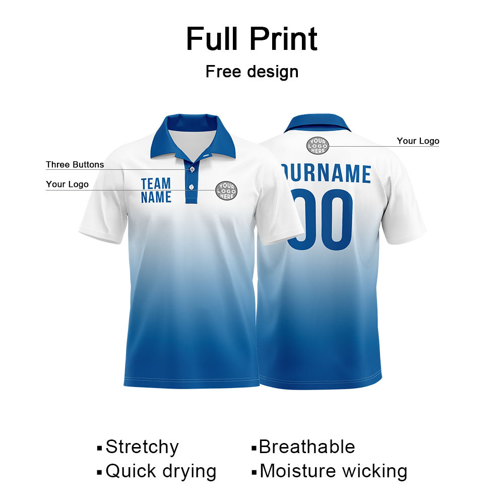 Custom White Blue Football Polo Shirts Add Your Unique Logo/Name/Number enthsush