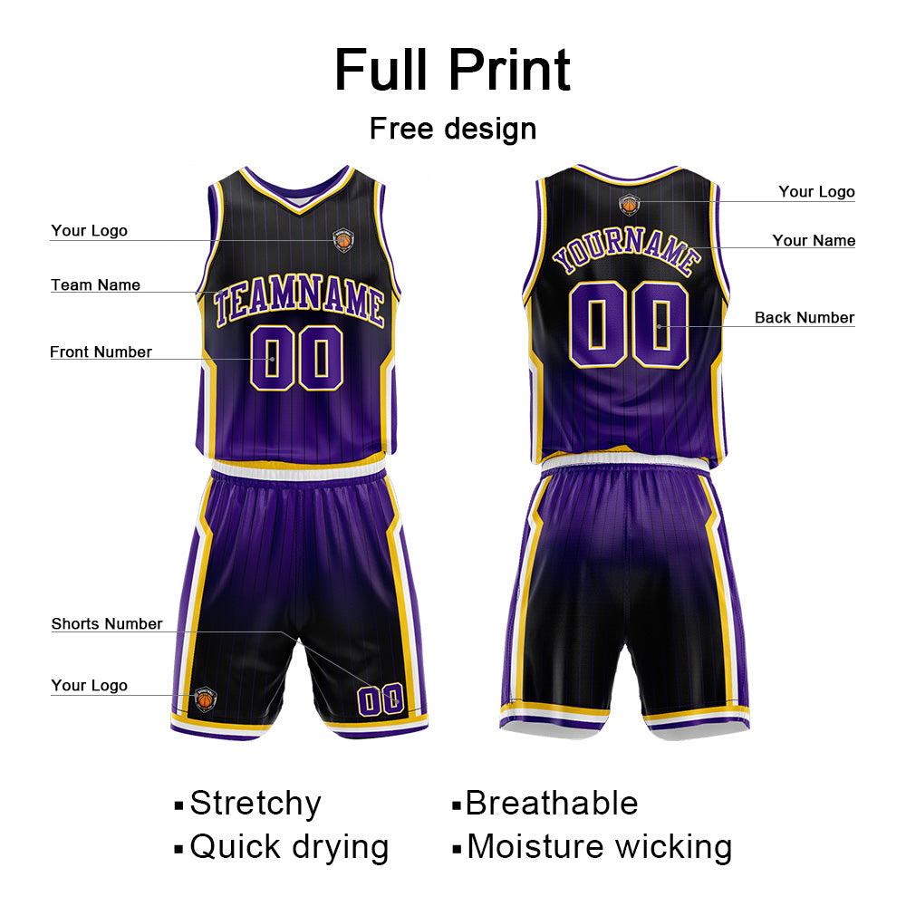 Custom Basketball Jersey Uniform Suit Printed Your Logo Name Number Black-Purple enthsush