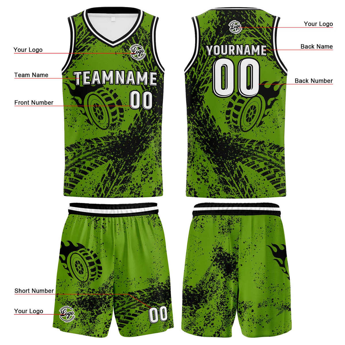 Custom Green Black Basketball Jersey Uniform Suit Printed Your Logo Name Number enthsush