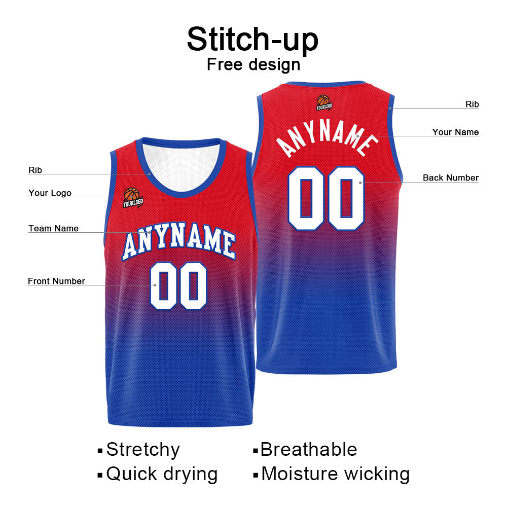 Custom Basketball Jersey Personalized Stitched Team Name Number Logo Red&Royal enthsush
