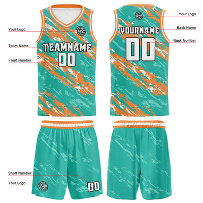 Custom Teal Orange Reversible Basketball Suit for Adults and Kids Personalized Jersey enthsush
