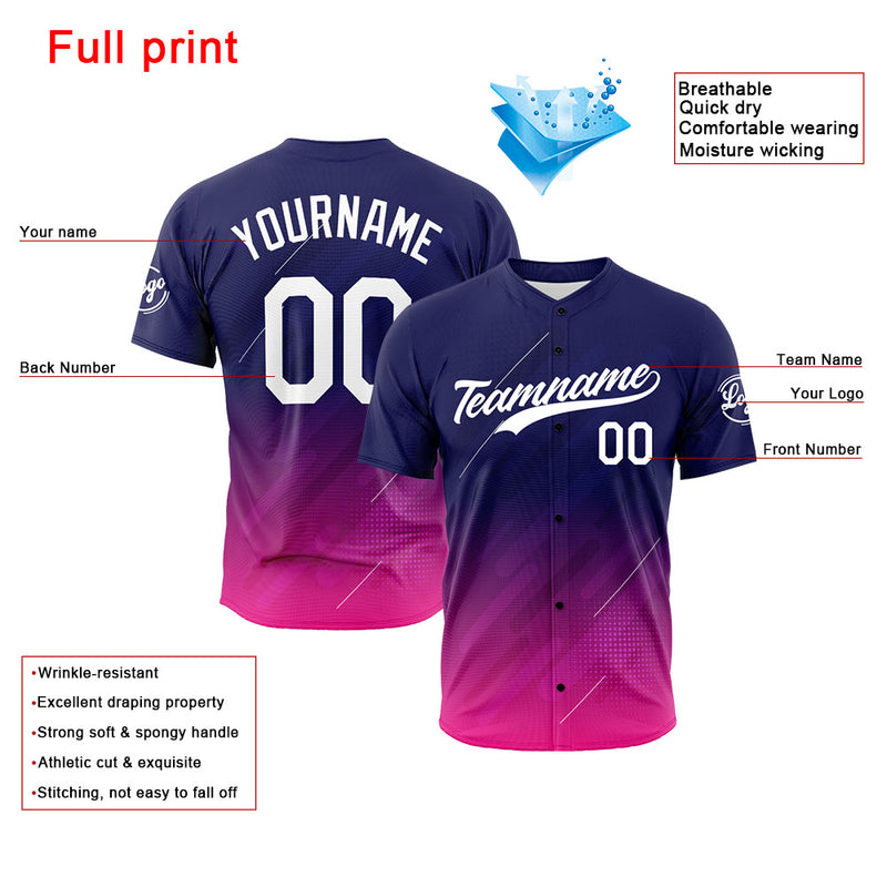 Custom Full Print Design Authentic Baseball Jersey navy-rose Red