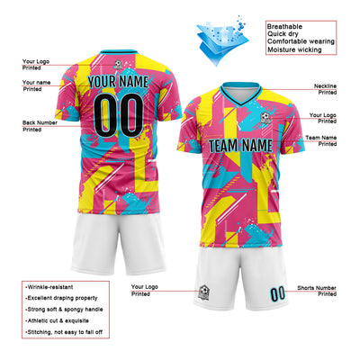 Custom Pink Yellow Soccer Jerseys for Men Women Personalized Soccer Uniforms for Adult and Kid enthsush