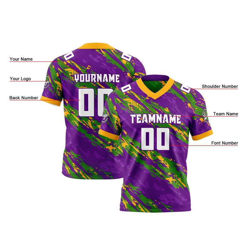 Custom Purple Green Reversible Gradient Football Jersey Personalized Football Shirts for Men Women  Printed Team Name Number Logo