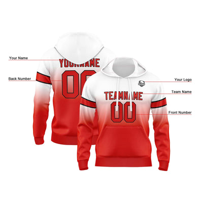 Custom Gradient Hoodie For Man Woman Girl Boy Print Your Logo Name Number White&Red enthsush