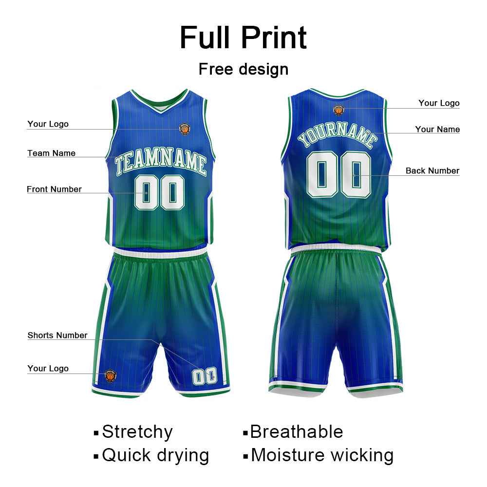 Custom Gradient Green Reversible Basketball Suit for Adults and Kids Personalized Jersey enthsush