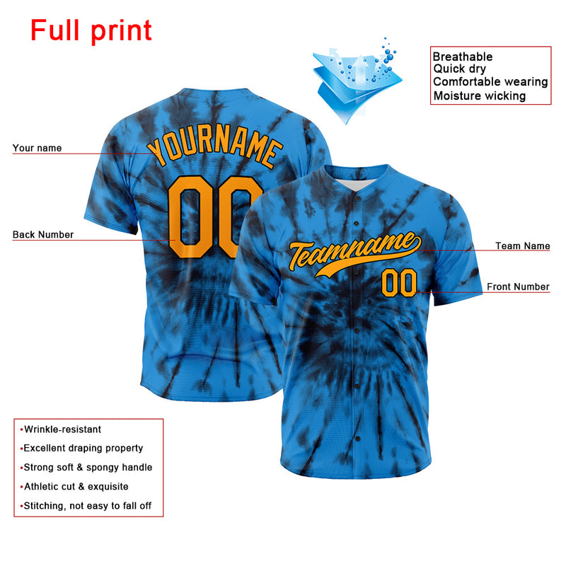 Custom Full Print Design Authentic Baseball Jersey blue tie-dyed