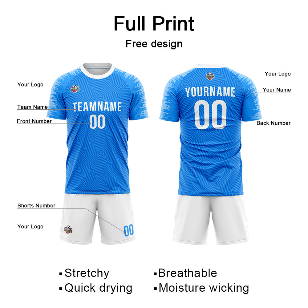Custom Soccer Jerseys for Men Women Personalized Soccer Uniforms for Adult and Kid Blue-White enthsush