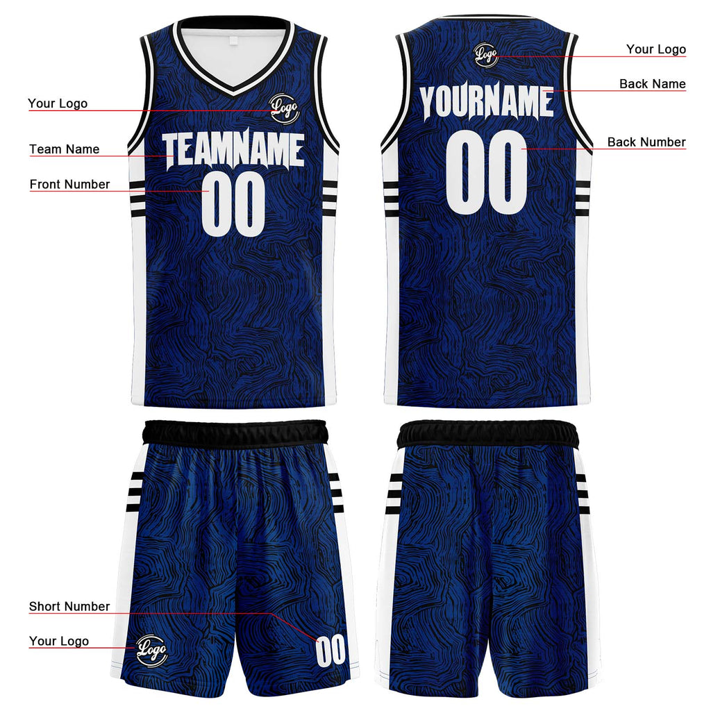 Custom Black Blue Reversible Basketball Suit for Adults and Kids Personalized Jersey enthsush