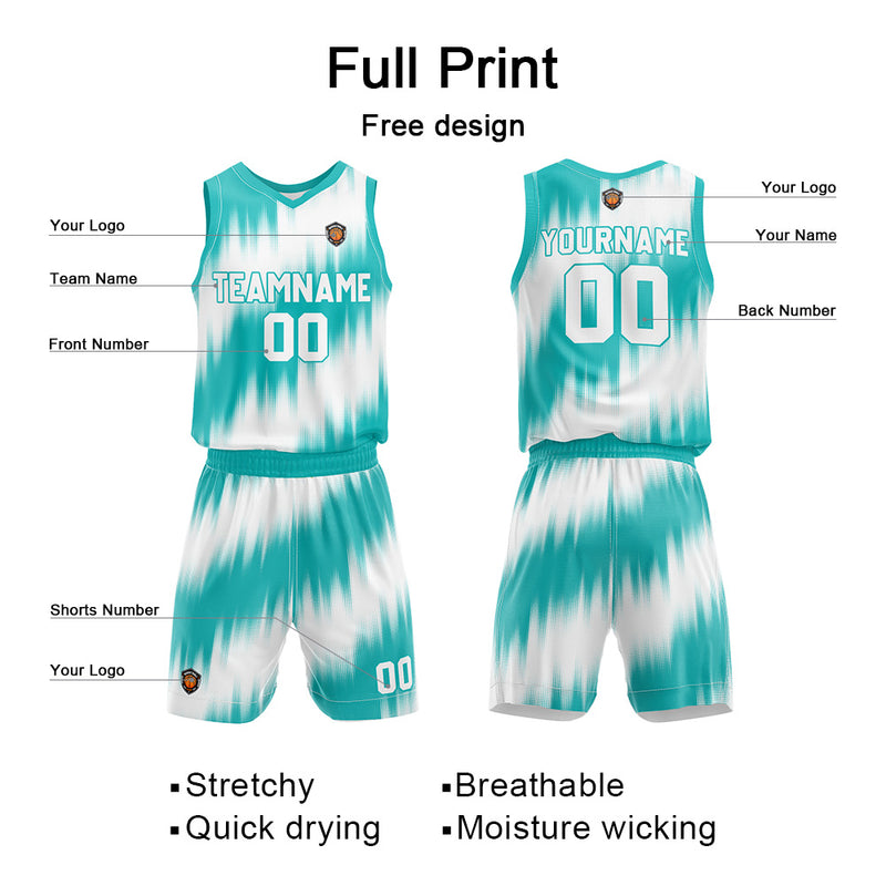 Custom Teal Reversible Basketball Suit for Adults and Kids Personalized Jersey