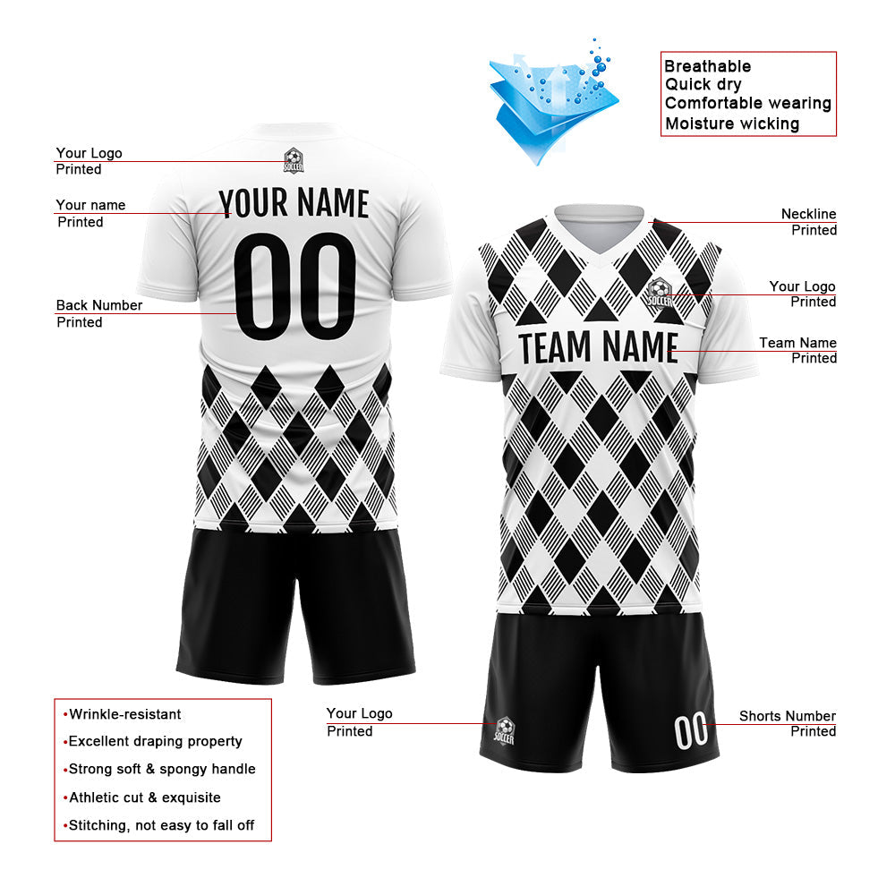 Custom Soccer Jerseys for Men Women Personalized Soccer Uniforms for Adult and Kid White-Black enthsush