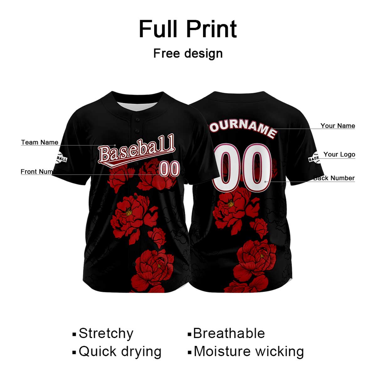 Custom Black Jersey Personalized Baseball Shirt for Men Women Kids Youth enthsush