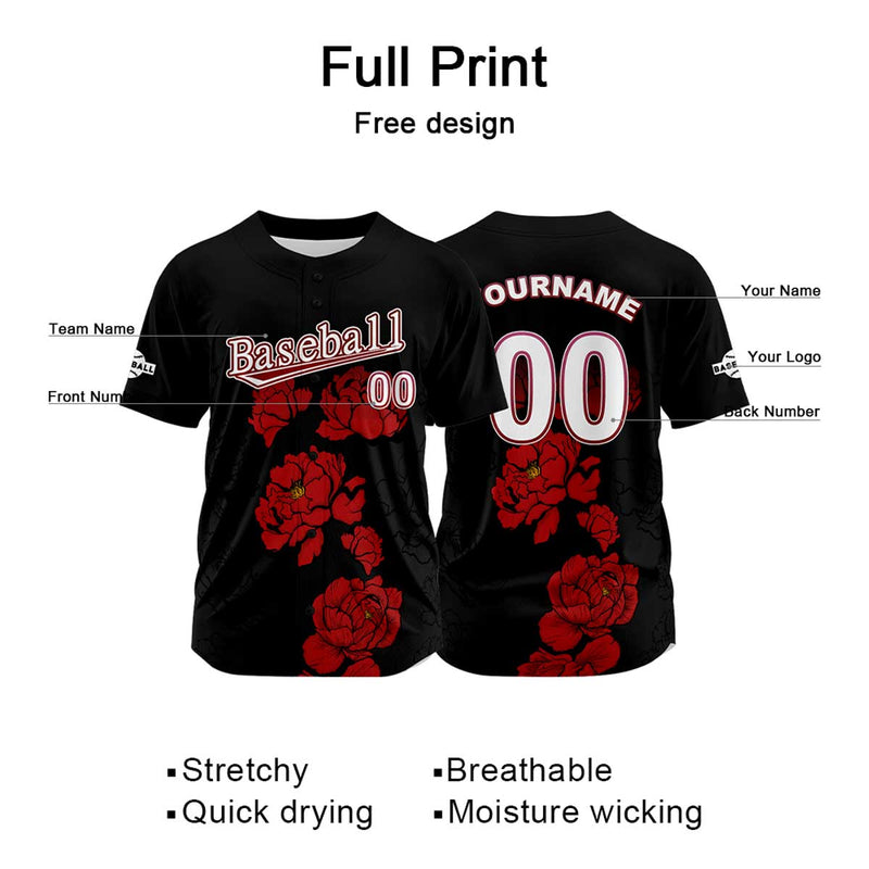 Custom Black Jersey Personalized Baseball Shirt for Men Women Kids Youth
