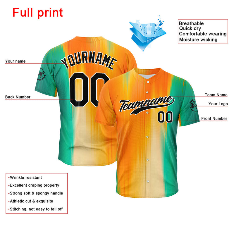 Custom Full Print Design Authentic Baseball Jersey Orange-Green