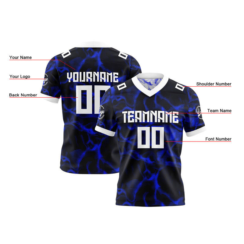 Custom Blue Black White Reversible Gradient Football Jersey Personalized Football Shirts for Men Women  Printed Team Name Number Logo