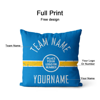 Custom Football Throw Pillow for Men Women Boy Gift Printed Your Personalized Name Number Light Blue & White & Yellow enthsush